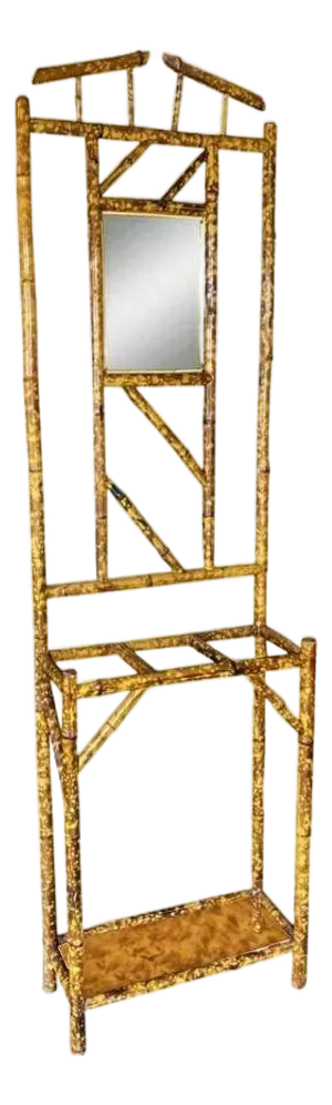 1900s Restored Aesthetic Movement Tiger Tortoise Bamboo Hall Tree With Mirror