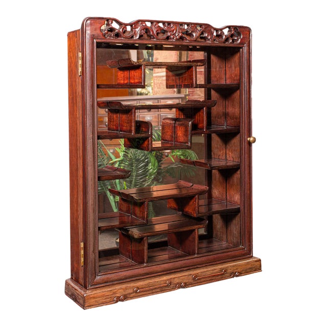 Vintage Glazed Display Cabinet, Chinese, Walnut Collector's Whatnot, Art Deco For Sale