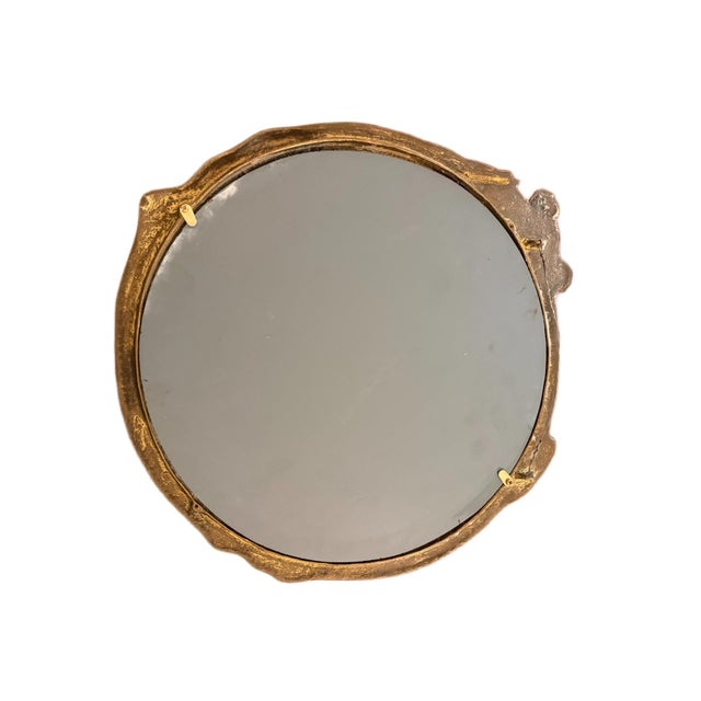 Mid 20th Century Vintage Mid-Century Art Nouveau Cast Brass Figural Nymph Round Wall Mirror For Sale - Image 5 of 5