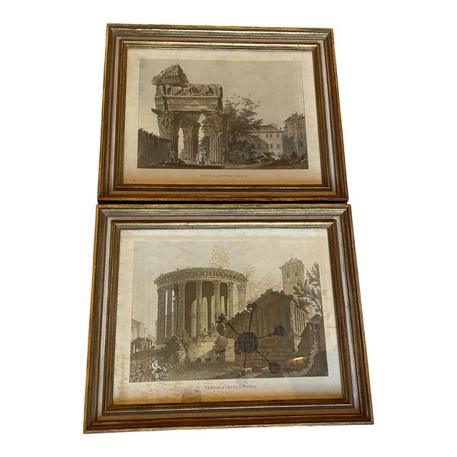 Vintage Pair of Vintage Architectural Prints Roman Views Hand Colored ...