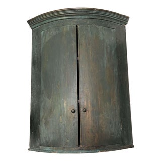 English Hanging Corner Cupboard, Original Blue/Green Paint, Circa 1820 For Sale