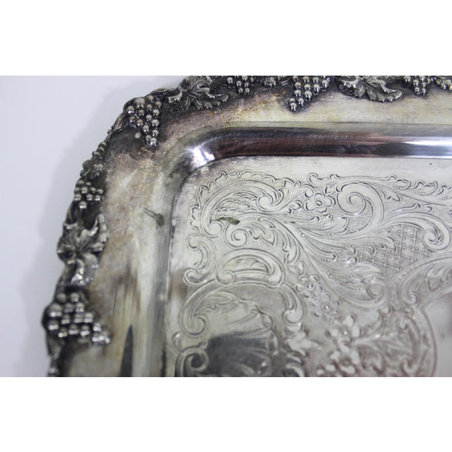 Small Silver Plated Tray, Raised Grape Edge Embossed Detail, Vintage Plate Old English Reproduction Rectangular Serving Dish For Sale - Image 6 of 10