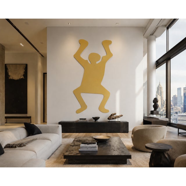 Floor to ceiling oversized pop art wall sculpture made in 1990s. Laser cut 5 mm plywood. Approx. 4 X 8 feet. Painted light...