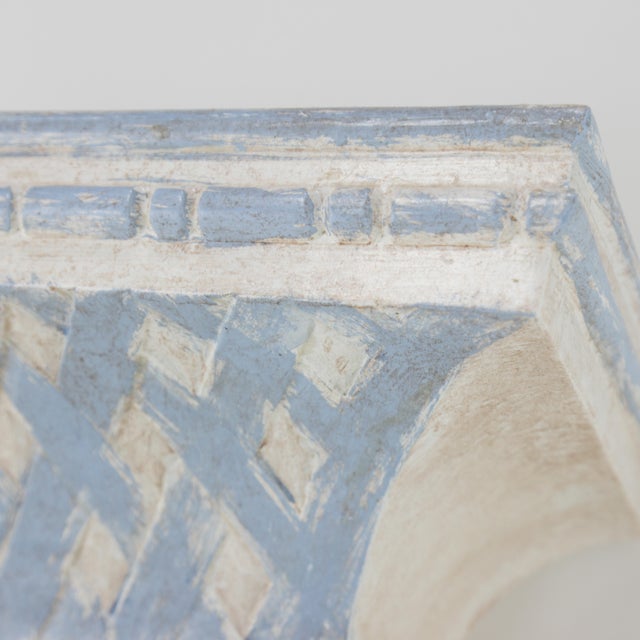 Antique White Pair of French Provincial Style Carved Wall Brackets – Aged Blue & White Finish For Sale - Image 8 of 11