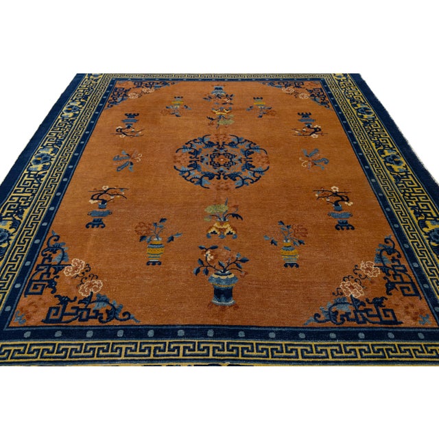 Room Size Antique Chinese Wool Rug in Warm Brown With Mythical Motifs For Sale - Image 4 of 10