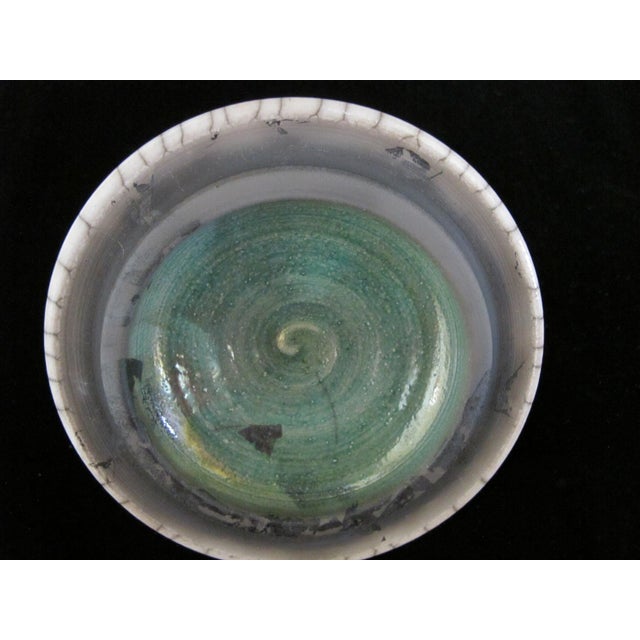 Raku Fired Crackle Glaze Studio Art Pottery Lidded Vessel Jar Signed For Sale - Image 9 of 10