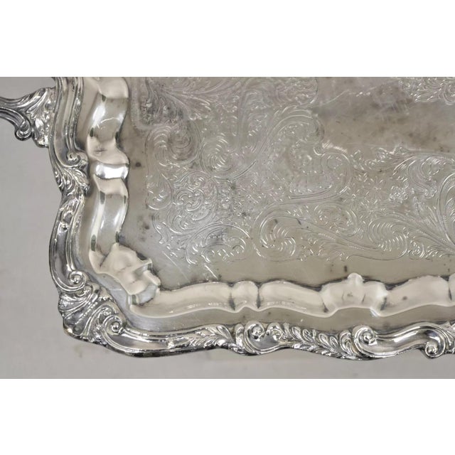 Mid 20th Century Vintage Sheridan Victorian Ornate Large Silver Plated Serving Platter Tray For Sale - Image 5 of 12