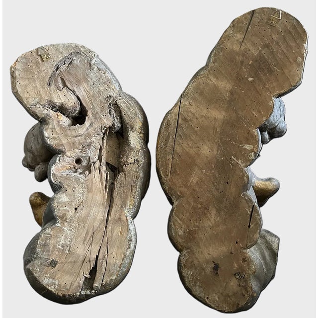 Italian Pair of Hand-Carved Wooden Cherubs With Gilded Wings For Sale - Image 3 of 3