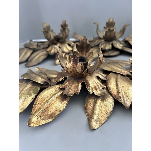 1960's Hollywood Regency Gilt Gold Floral Wall Sconces by Hans Kogl a - Pair For Sale - Image 9 of 17
