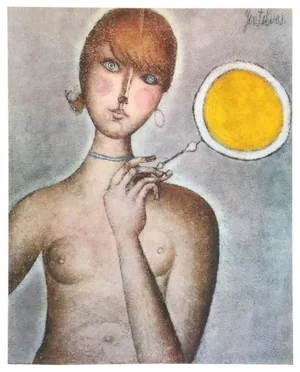 Franco Gentilini Vintage 1965 Mid Century Modern Lmtd Edtn Lithograph Print " Nudo Con Ventaglio " 1961