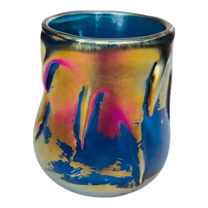1980s Blue and Gold Irredescent Vase