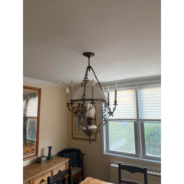Victorian Vintage Ornate Brass Chandelier / Hanging Light Fixture For Sale - Image 3 of 3