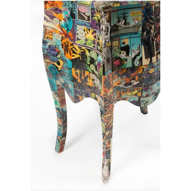 Postmodern French-Inspired Comic Print Commode Nightstands Pair For Sale - Image 3 of 9