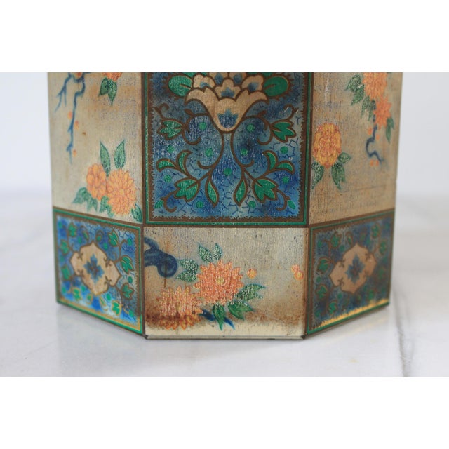 Metal Vintage Octagonal Chinoiserie Style Tin For Sale - Image 7 of 10