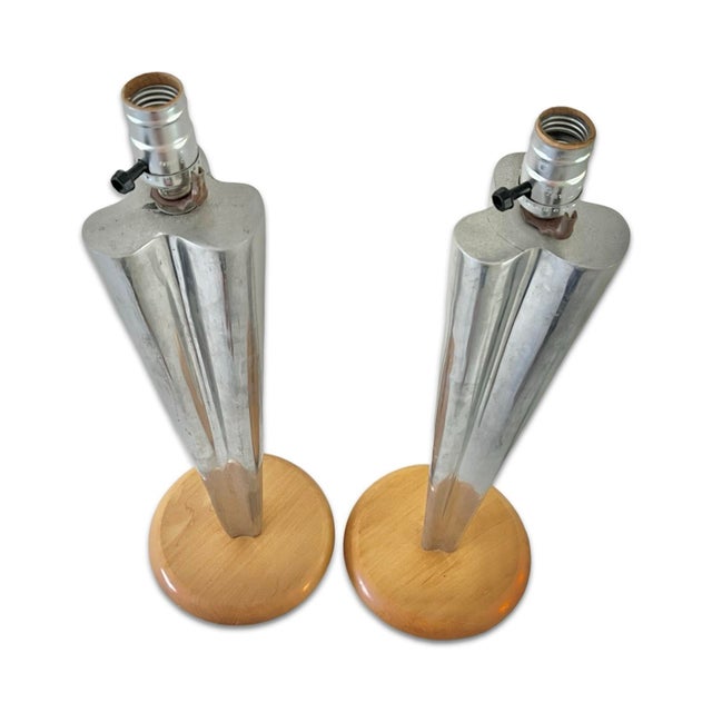 Pair of Vintage 1960s Mid-Century Modern Tapered Aluminum Table Lamps in the Style of Paavo Tynell, Tapio Wirkkala, or...