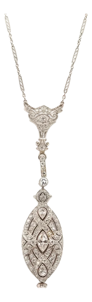 Art Deco Platinum Diamond Pendant Watch Necklace