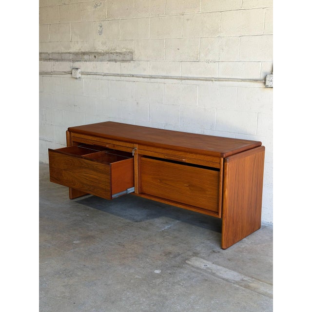 Dyrlund Dyrlund Teak Credenza Storage Buffet Sideboard Filing Cabinet Tambour Doors Denmark 1970s For Sale - Image 4 of 13