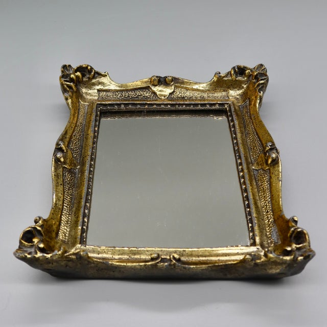 Vintage Mid-Century e.a. Riba Co. Gilt Rococo Wall Mirror or Vanity Tray For Sale - Image 4 of 8