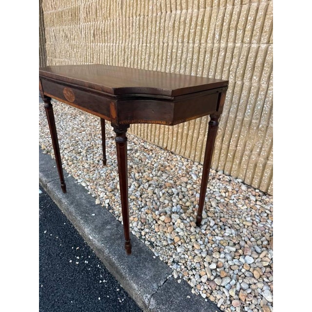 Antique Federal Sheraton Style Inlaid Flame Mahogany Folding Top Card or Gaming Table For Sale - Image 15 of 18