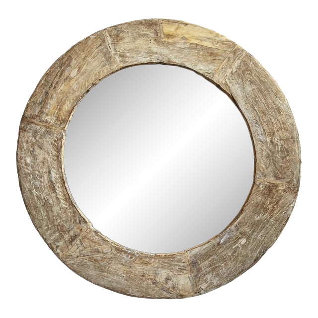 Vintage Large Wood Wheel Mirror For Sale