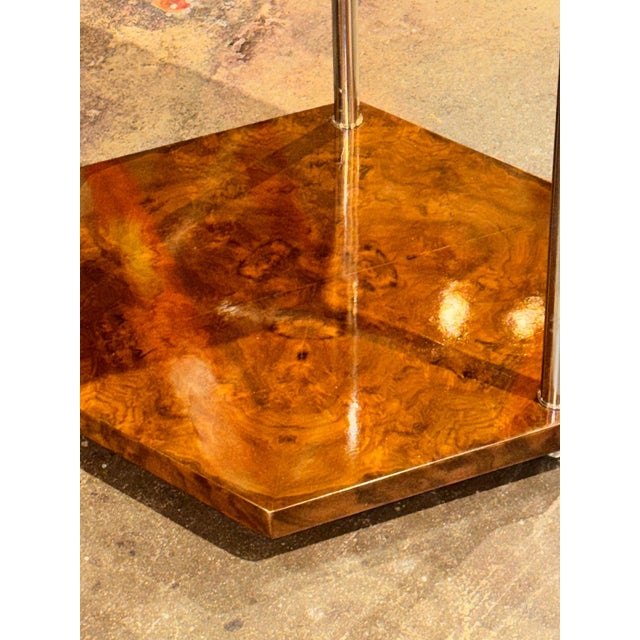 Italian Art Deco Style Walnut and Chrome Hex Side Tables For Sale - Image 4 of 7