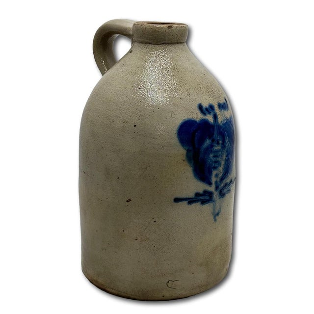 Very Nicely Blue Decotated Small 1 Gallon Size Antique New England American Region Stoneware Jug For Sale - Image 4 of 18