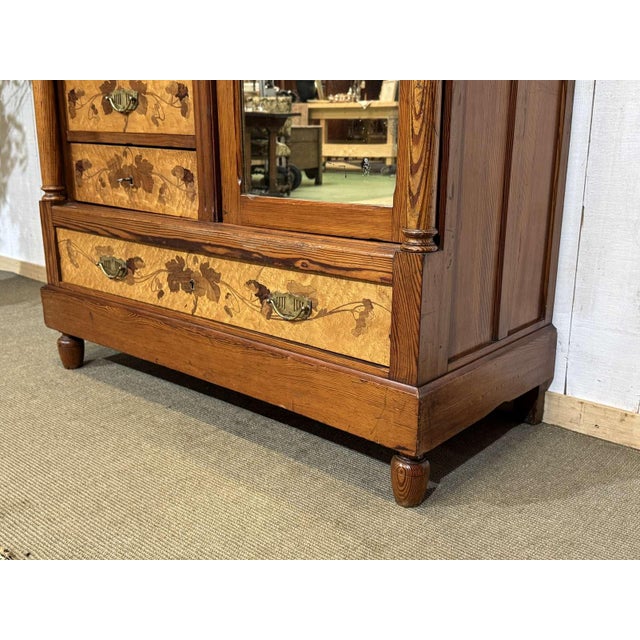 20th Century Art Nouveau Wardrobe in Pitch Pine and Speckled Maple Burl For Sale - Image 9 of 18