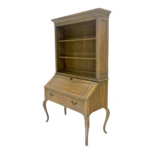 Henredon Solid Oak Olive Finish Wide Open Bookcase Secretary Desk Country French