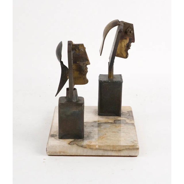 Carlos De La Mota, Carlos De La Mota Argentina Cubist Wrought Iron Sculpture Marble Base, Brutalist For Sale - Image 12 of 15