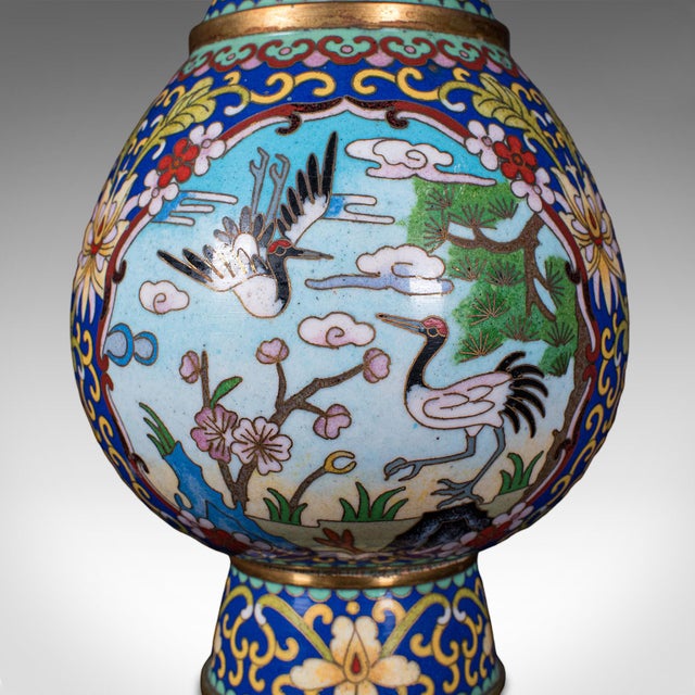 Pair of Vintage Baluster Form Vases, Oriental, Cloisonne, Posy Urn, Circa 1960 For Sale - Image 9 of 10