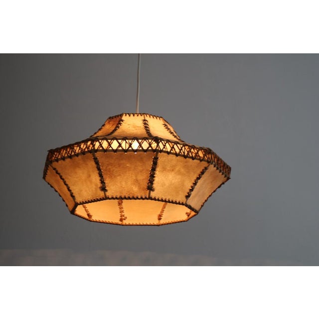 1960s Mid-Century Parchment Leather Pendant Lamp, 1960s For Sale - Image 5 of 9