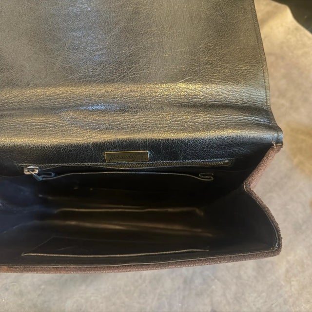 1980s Modern Brown Velvet and Leather Italian Hand-Bag by Morando For Sale - Image 6 of 17