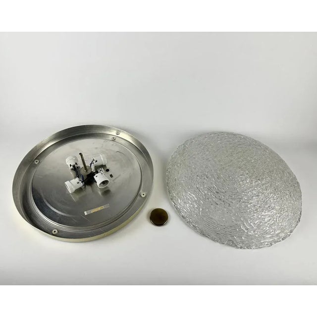 1970s Glass Flush Mounts with Gilt Brass Trims, 1970s, Set of 2 For Sale - Image 5 of 11