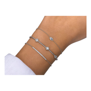 Curated Diamond Bracelet Stack – Rhodium Plated Sterling Silver Pavé Diamond Hamsa, Diamond Bar & Three-Station Bracelet Set - Brand New, Never Worn