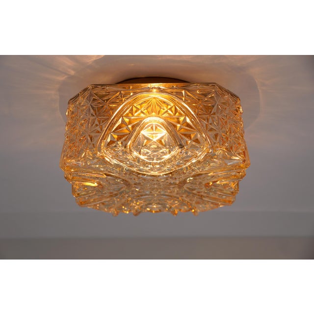 Square 3D Amber Glass Flush Mount Lamp by Limburg, Germany, 1960s For Sale - Image 11 of 12
