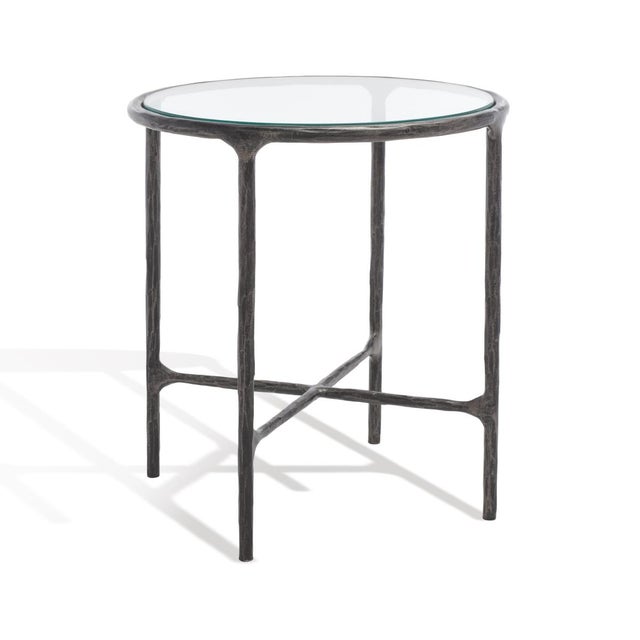 Jessa Metal Round End Table in Black with Glass Top For Sale In Philadelphia - Image 6 of 8