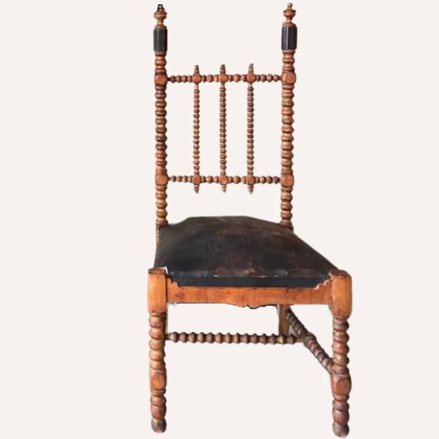 French Bobbin Wood Turned Barley Twist and Leather Chair, 1850s For Sale - Image 3 of 14