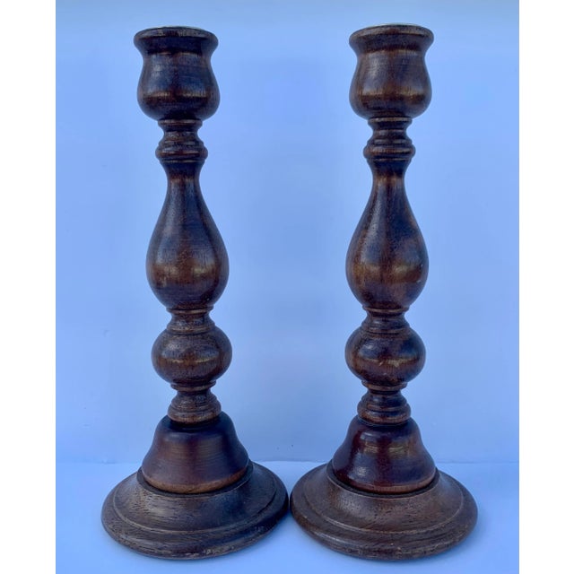 Assortment of Turned Wood Candlesticks- Set of 6 For Sale In Charleston - Image 6 of 11