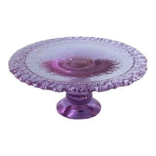 1990s Fire & Light Neodymium Lavender Glass Cake Plate, Signed For Sale
