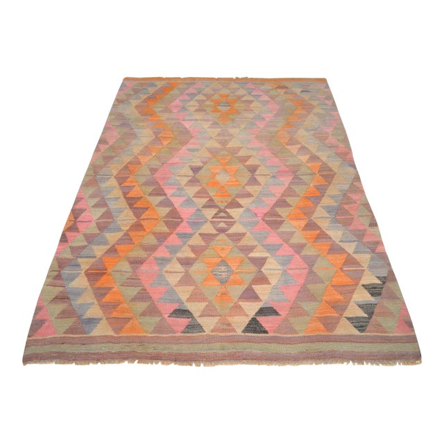 1960s Turkish Rug Kilim Handmade Pastel Colors Rug - 5′3″ × 7′5″ For Sale