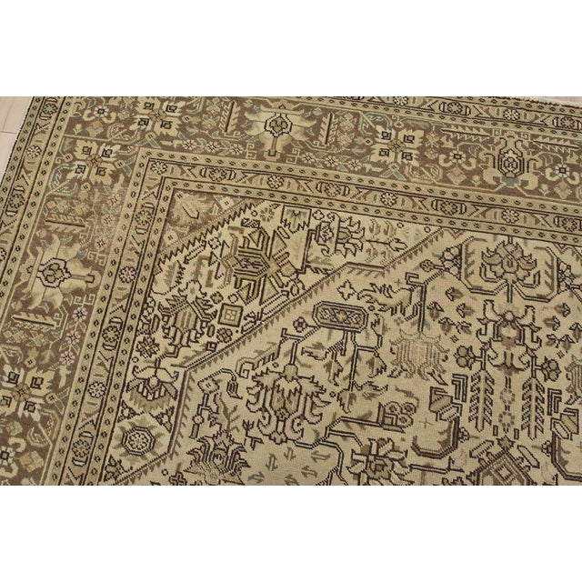 Textile Tabriz Rug 9’8” X 12’8” Beige Wool Vintage Distressed Hand-Knotted Carpet For Sale - Image 7 of 15