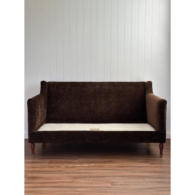 Brown Vintage Lillian August Chocolate Velvet Corduroy Loveseat Sofa For Sale - Image 8 of 17