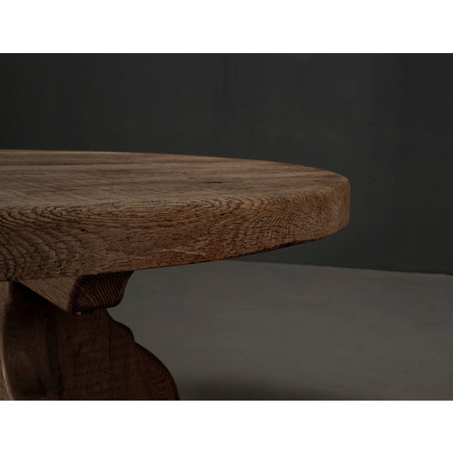 Brown Large Vintage Rural Round Coffee Table in Oak, 1960s For Sale - Image 8 of 14