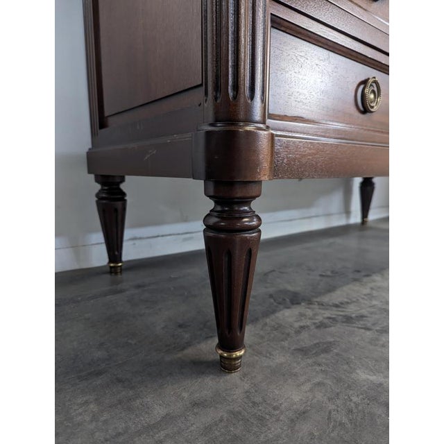 Wood Louis XVI Style Chest of Drawers in Mahogany and Carrara Marble For Sale - Image 7 of 10