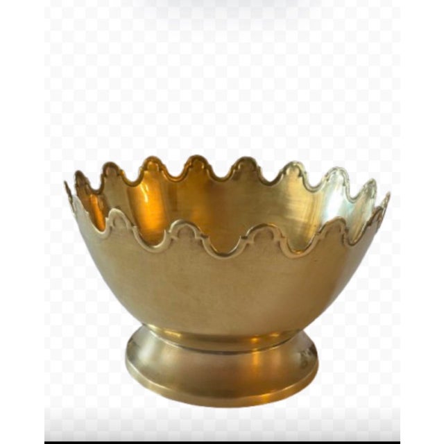 Mid 20th Century Solid Brass Pedestal Bowl With Scalloped Crown Rim For Sale - Image 10 of 10