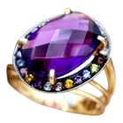 Gold Ring with Polished Tanzanites and Double Band For Sale