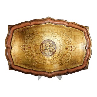 Mid 20th Century Large Florentine Gilded Wood Tray For Sale