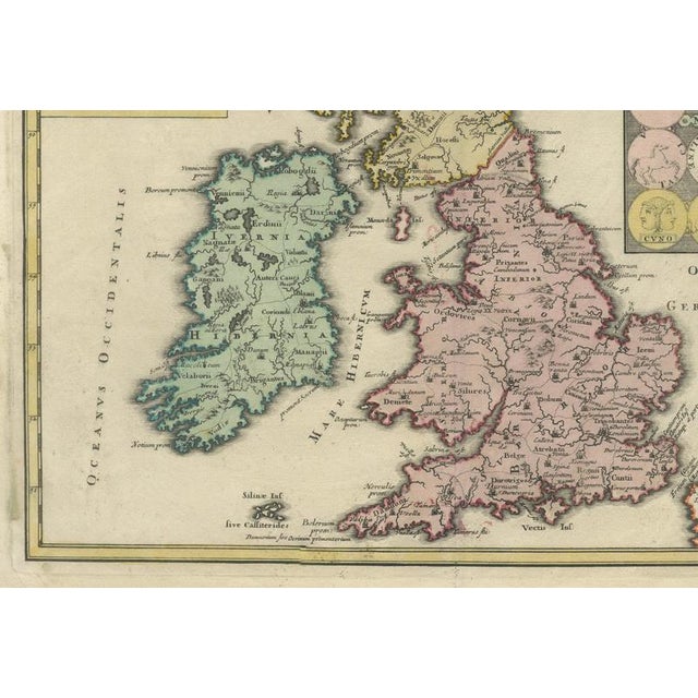 Britain and Ireland Map with Roman and British Coins, Weigel, 1718 For Sale - Image 6 of 11