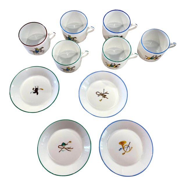 1930s Gio Ponti for Richard Ginori Tea Set with Equestrian Motif- 10 Pieces For Sale