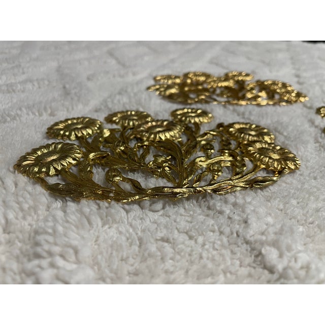 Mid 20th Century Vintage Dionne Gold Floral Metal Wall Art Set For Sale - Image 5 of 7